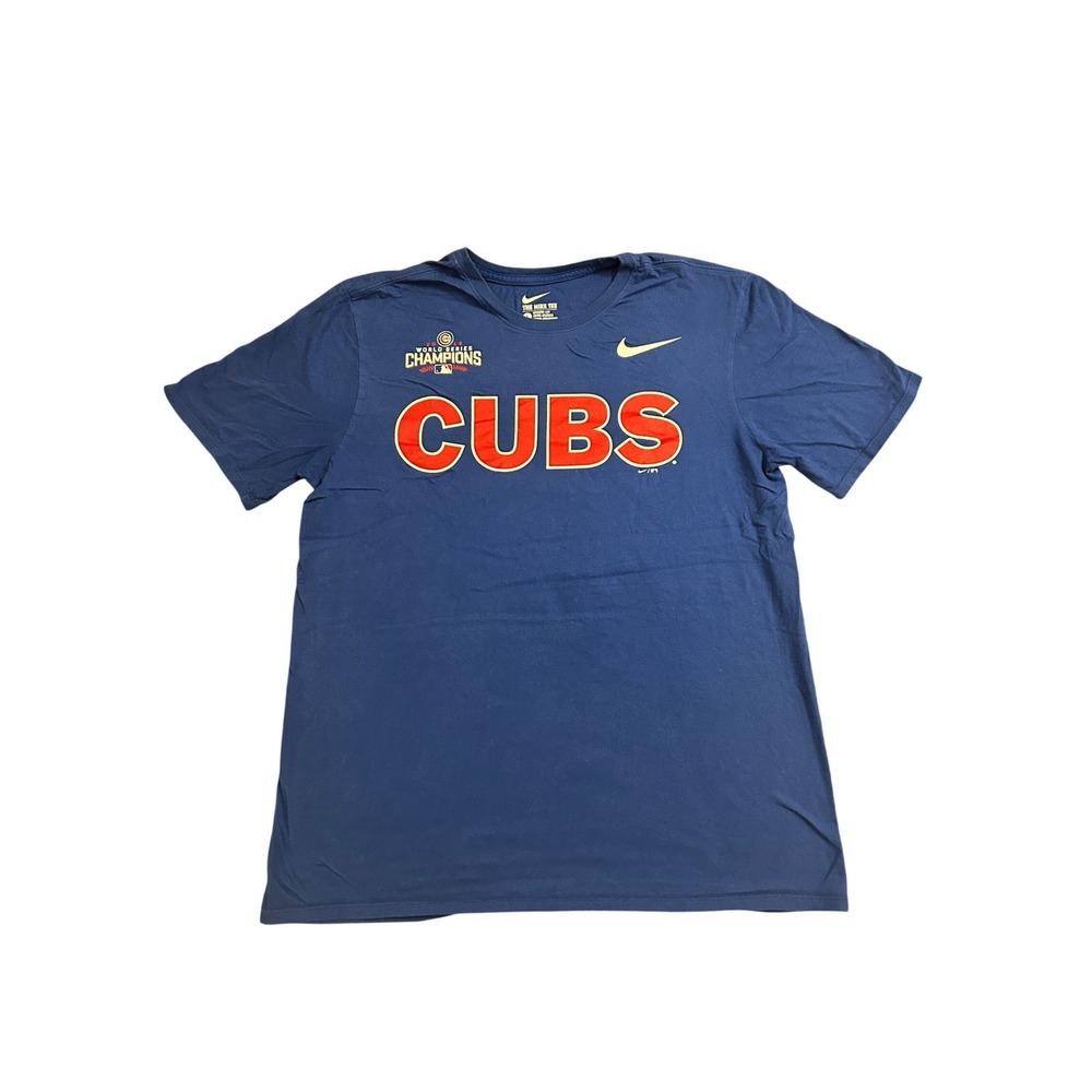 Nike Chicago Cubs T-Shirt Mens Large Blue Excellent 2016 World Series Champions